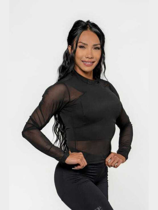 Nebbia Women's Athletic Blouse Long Sleeve with Sheer Gold