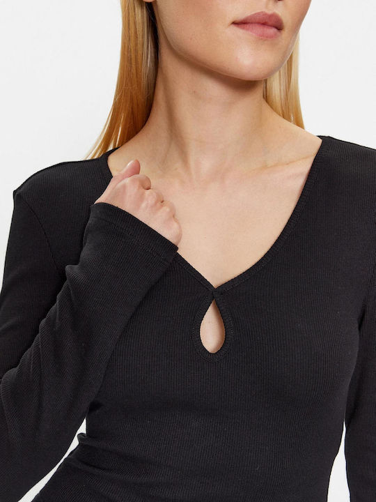 Damen Sommer Bluse Langärmelig Schwarz