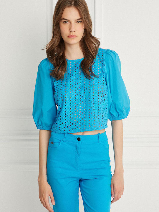 Bill Cost Women's Summer Blouse Cotton with 3/4 Sleeve Light Blue