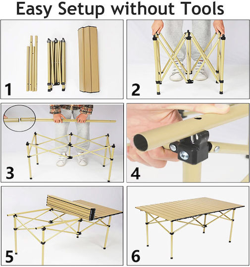 Table Metal for Camping Foldable 51x53x50cm Beige