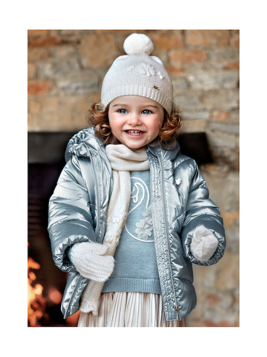 Mayoral Girls Quilted Coat Silver with Ηood