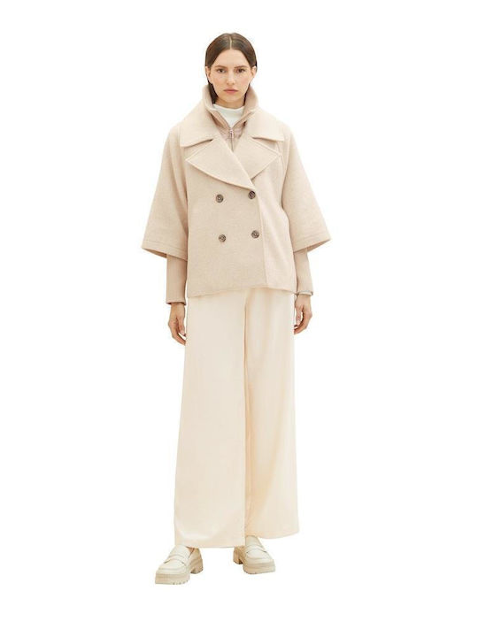 Дамско Half Coat Бежово Оувърсайз с Бутони