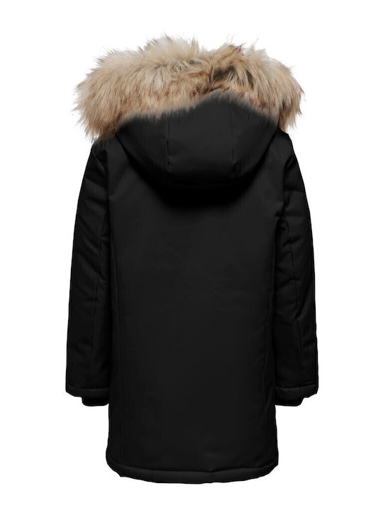 Kinder Parka Lang mit Kapuze Schwarz