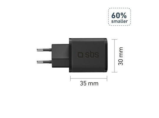 SBS Φορτιστής Χωρίς Καλώδιο GaN με Θύρα USB-C 30W Power Delivery Μαύρος (TRGAN1C30W)