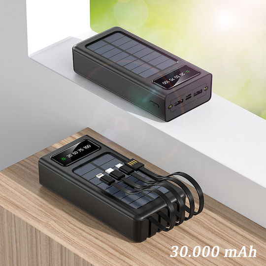 K-A12 Слънчева Power Bank 30000mAh с 2 USB-A порта Черен