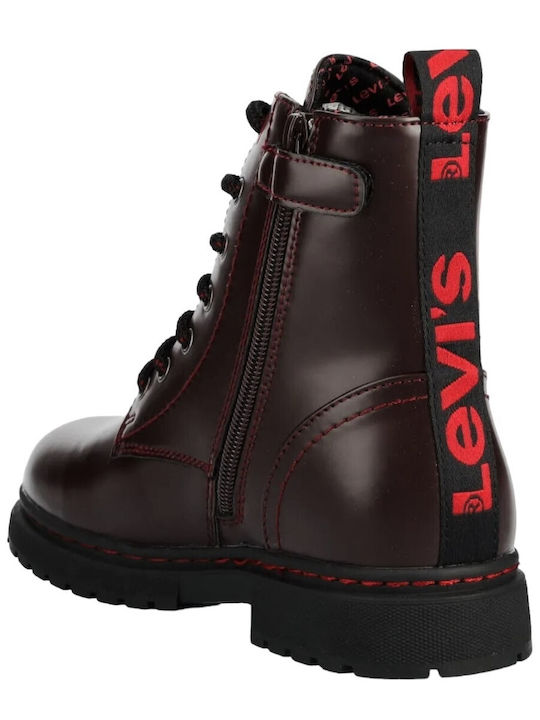 Levi's Kids PU Leather Military Boots with Zipper Burgundy