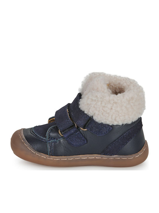 Lederne Kinderstiefeletten mit Klettverschluss Marineblau
