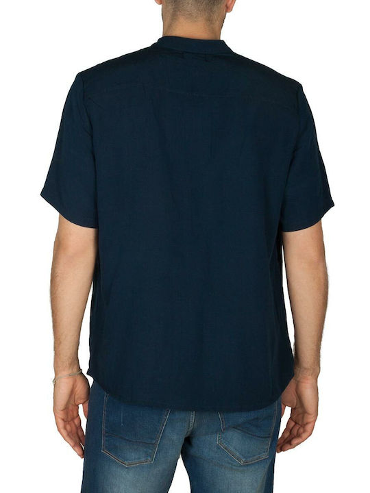 Bigbong Men's Shirt Short Sleeve Linen Navy Blue