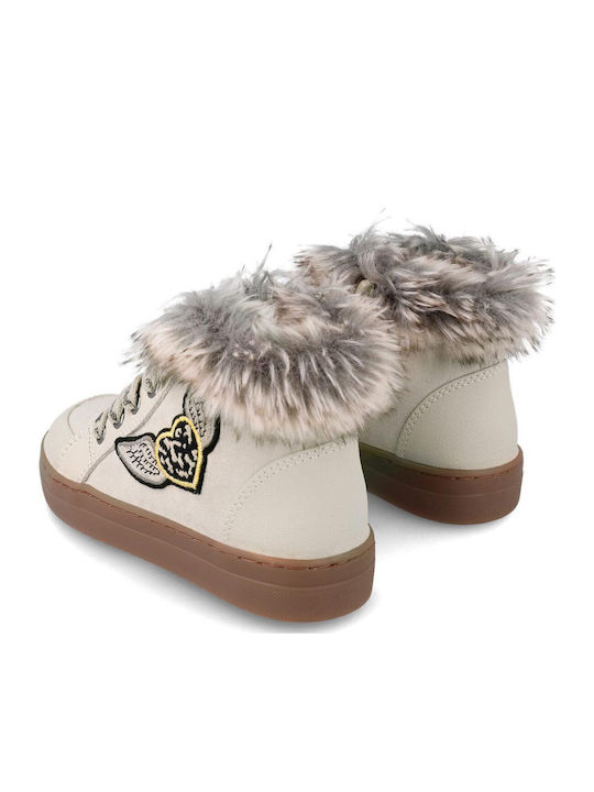 Leather Kids Boots with Zipper Beige
