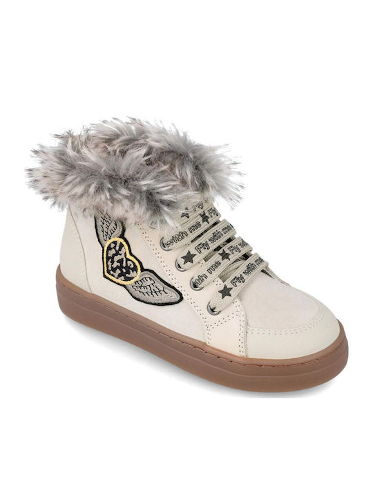 Leather Kids Boots with Zipper Beige