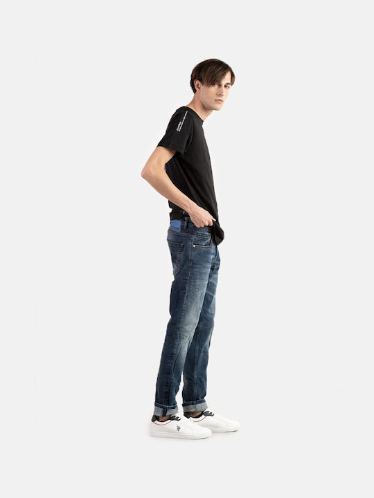 Ανδρικό Παντελόνι Τζιν Ελαστικό με Slim Εφαρμογή Navy Μπλε