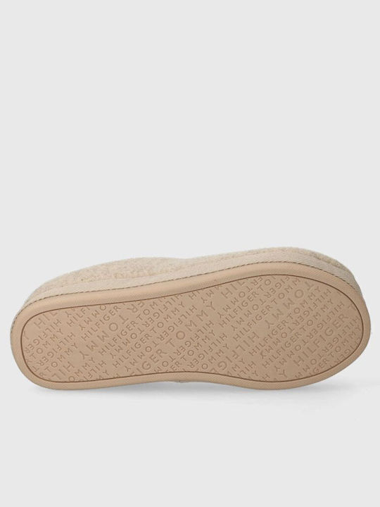 Wollene Winter Damen Hausschuhe Beige