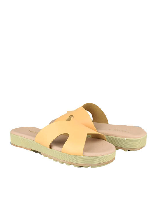 Leather Women's Flat Sandals NATURAL