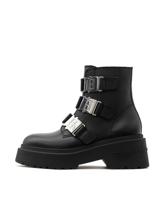 Tommy Hilfiger Leder Damen Knöchelstiefel Schwarz