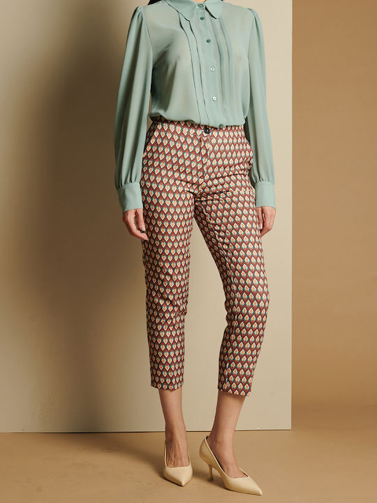 Straight-leg trousers with geometric patterns R.R. ROB5928 Chocolate