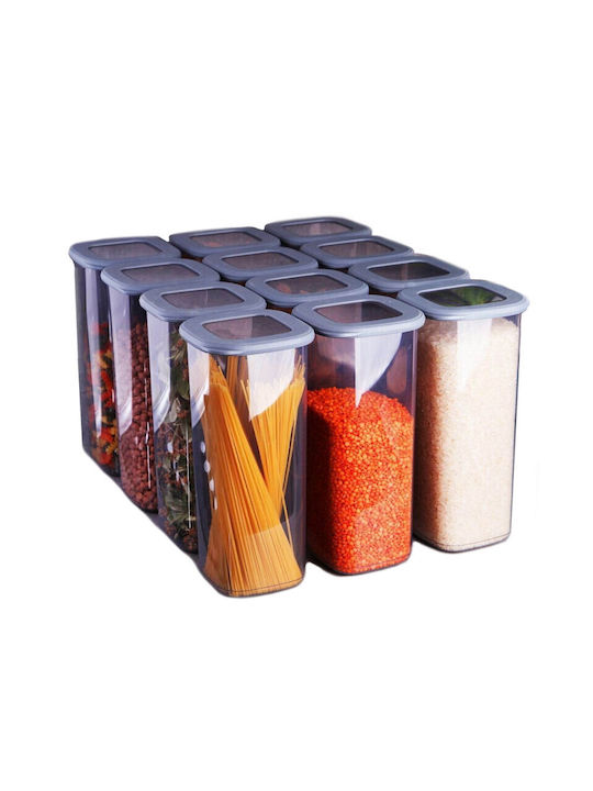 Hermia Set 12 Bucăți Casete Utilizare Generală cu Capac Ermetic Plastic Gri 1750ml 12 Bucăți