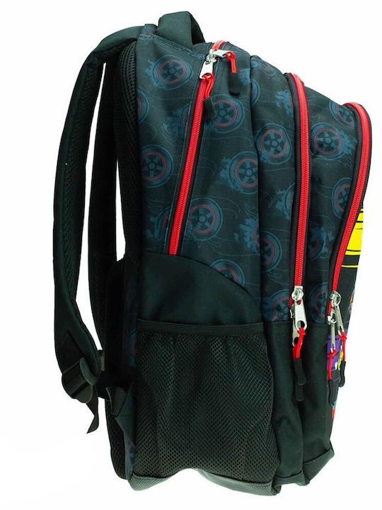 Gim Hot Wheels Schulranzen Rucksack Grundschule Schwarz mit Flaschenhalter 27Liter