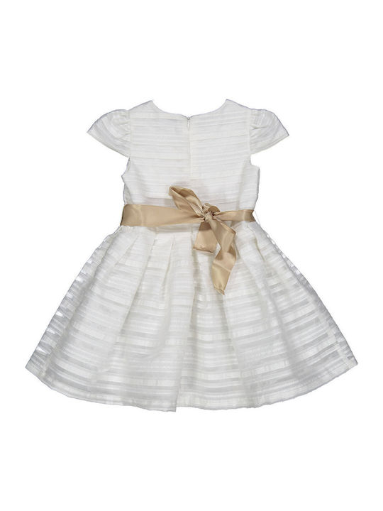 Kinderkleid Kurzärmelig Satin Gestreift Weiß