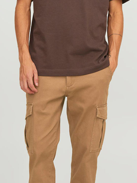 Trousers Cargo Elastic in Slim Fit Brown