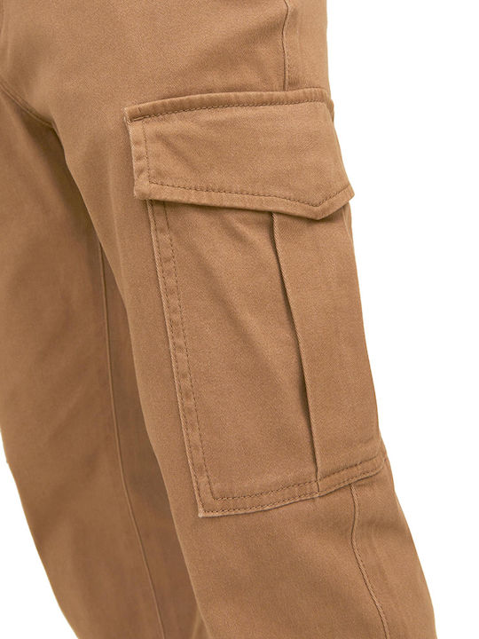 Trousers Cargo Elastic in Slim Fit Brown