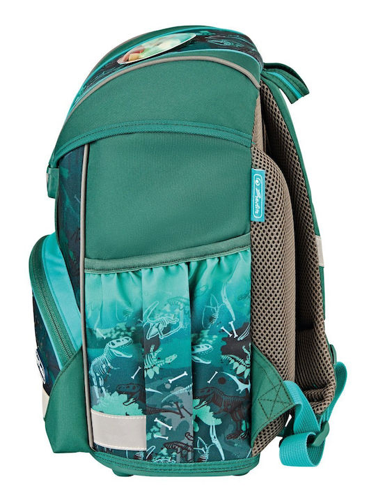Herlitz Plus Ultralight Green Rex Σχολική Τσάντα Πλάτης Δημοτικού Πράσινη με Θήκη για Παγούρι 15lt