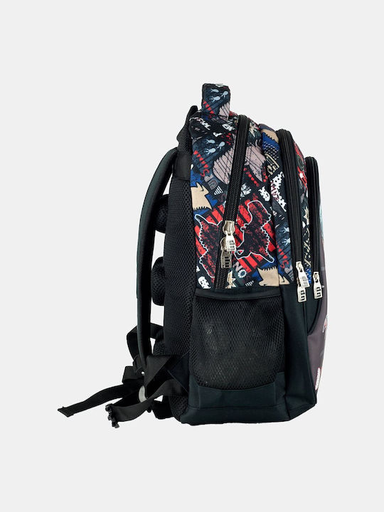 Back Me Up Dinosaur School Bag Backpack Elementary, Elementary Black with Water Bottle Holder 30Liters