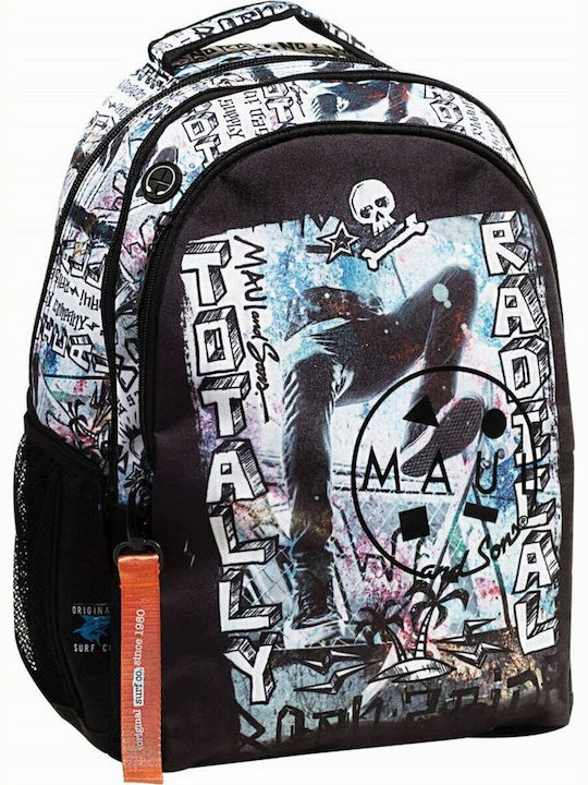 Maui & Sons Schulranzen Rucksack Junior High-High School Schwarz mit Flaschenhalter 23Liter