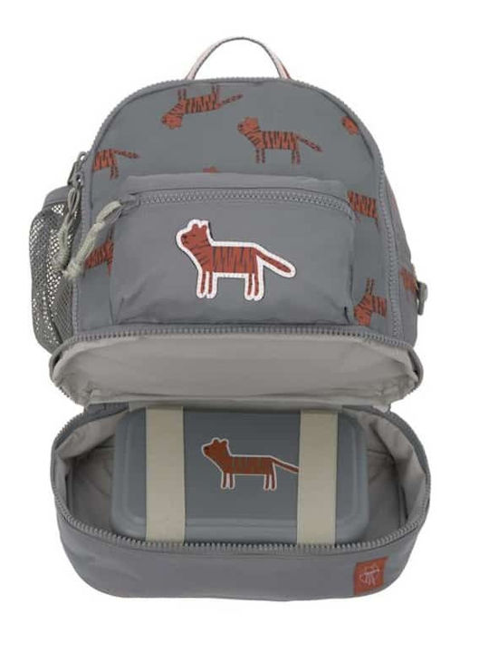 Laessig Mini Backpack Σακίδιο Πλάτης Safari Tiger Σχολική Τσάντα Πλάτης Δημοτικού Γκρι με Θήκη για Παγούρι
