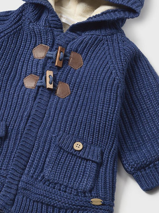 Kinderstrickjacke Gestrickt mit Kapuze Dunkelblau.
