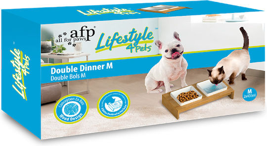 All For Paws Ceramic Bowl Water for Dog & Cat with Base 2x 400ml in White Color