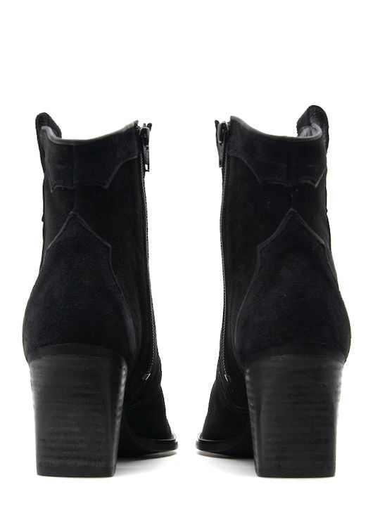 Leder Damen Cowboy-Stiefeletten Schwarz