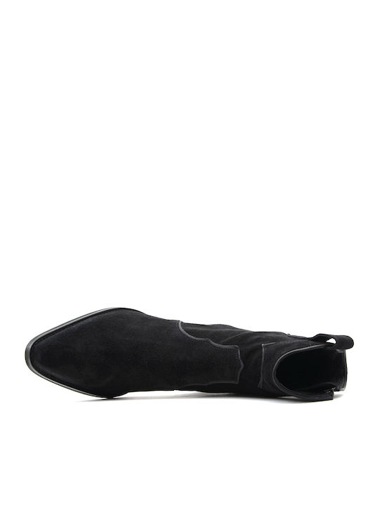 Leder Damen Cowboy-Stiefeletten Schwarz