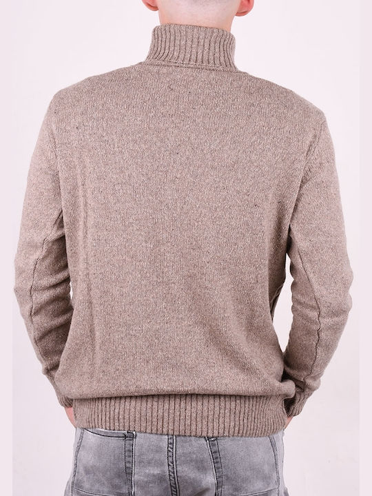 Clever 20700 Men's Long Sleeve Sweater Turtleneck Beige MS20700