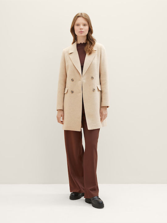 Tom Tailor Women's Midi Coat with Buttons Beige