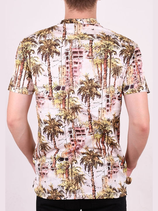 Paco & Co Men's Shirt Short Sleeve Cotton Floral Off White