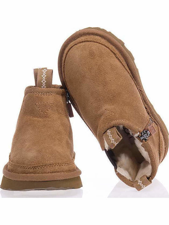NEUMEL Suede Kids Boots with Zipper Tabac Brown
