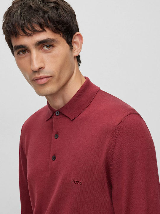 Hugo Boss Bono Men's Long Sleeve Sweater Polo Red