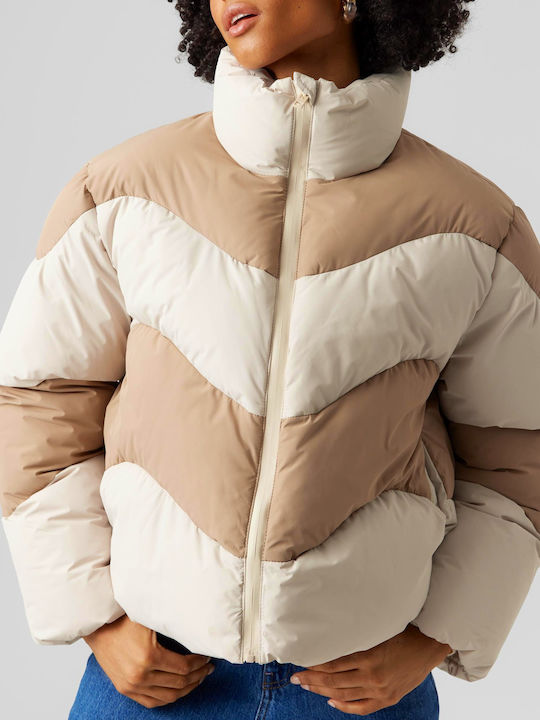 Vero Moda Κοντό Γυναικείο Puffer Μπουφάν Λευκό