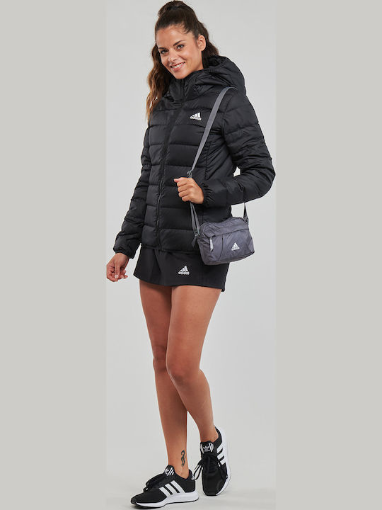 Essentials Light Women's Short Puffer Jacket for Spring or Autumn with Hood Black