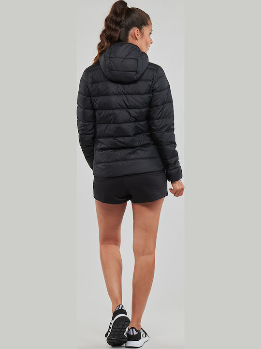 Essentials Light Women's Short Puffer Jacket for Spring or Autumn with Hood Black