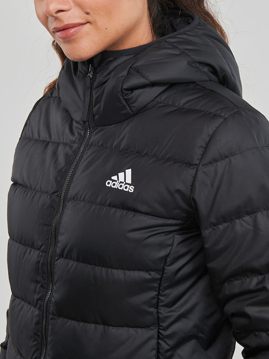 Essentials Light Women's Short Puffer Jacket for Spring or Autumn with Hood Black