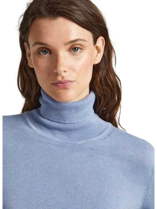 Pepe Jeans Women's Long Sleeve Sweater Cotton Turtleneck Light Blue