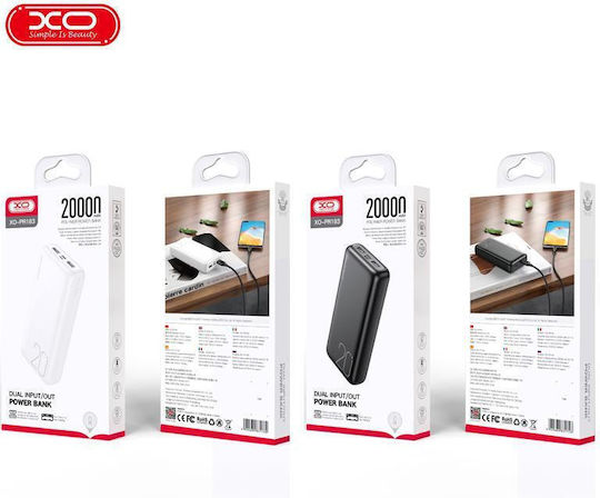 XO PR183 Power Bank 20000mAh με 2 Θύρες USB-A και Θύρα USB-C Μαύρο