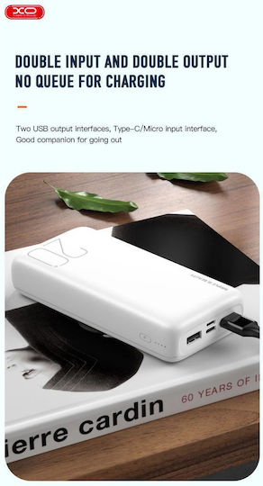 XO PR183 Power Bank 20000mAh με 2 Θύρες USB-A και Θύρα USB-C Μαύρο