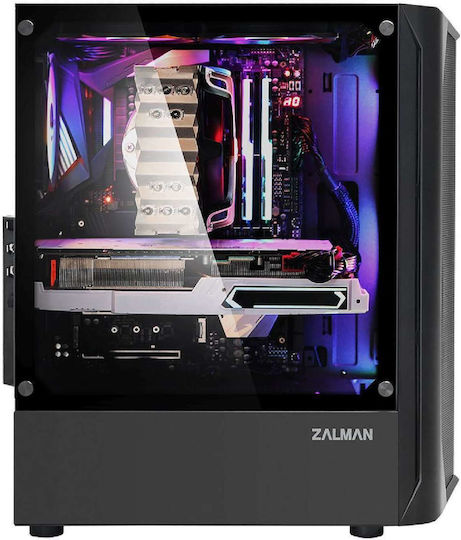 Zalman N4 Gaming Midi-Turm Computergehäuse mit Seitenfenster und RGB-Beleuchtung Schwarz