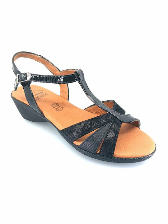 Boxer Leder Damen Flache Sandalen in Schwarz Farbe