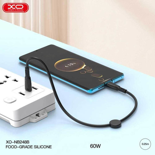 XO NB-Q248B USB 2.0 Cable USB-C Male - USB-C 60W PD Black 0.25m 16.005.0253