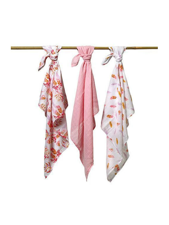 Babyono Take Care Swaddle Blankets Made of Pink Muslin 70x70cm 3 Pieces