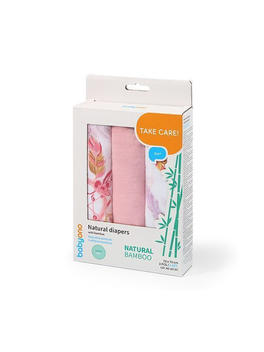Babyono Take Care Swaddle Blankets Made of Pink Muslin 70x70cm 3 Pieces