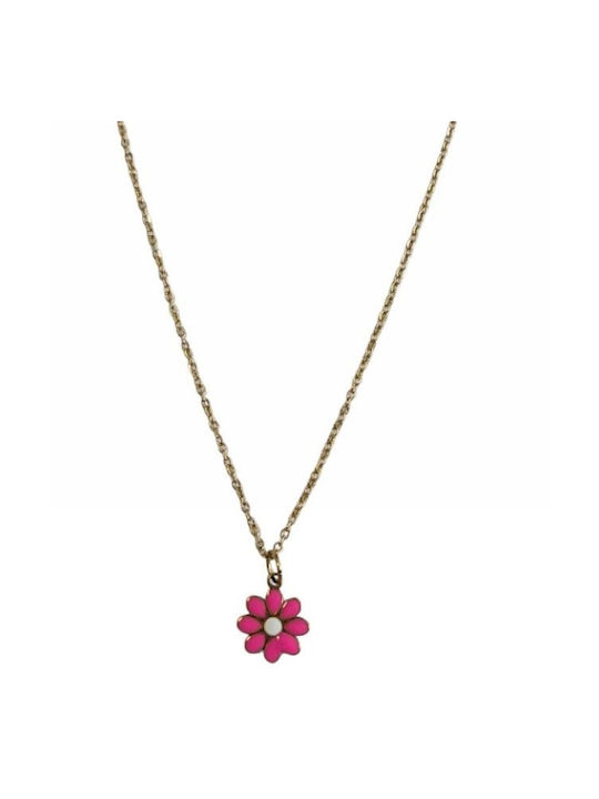 Kostibas Fashion Necklace with design Flower from Gold Plated Steel